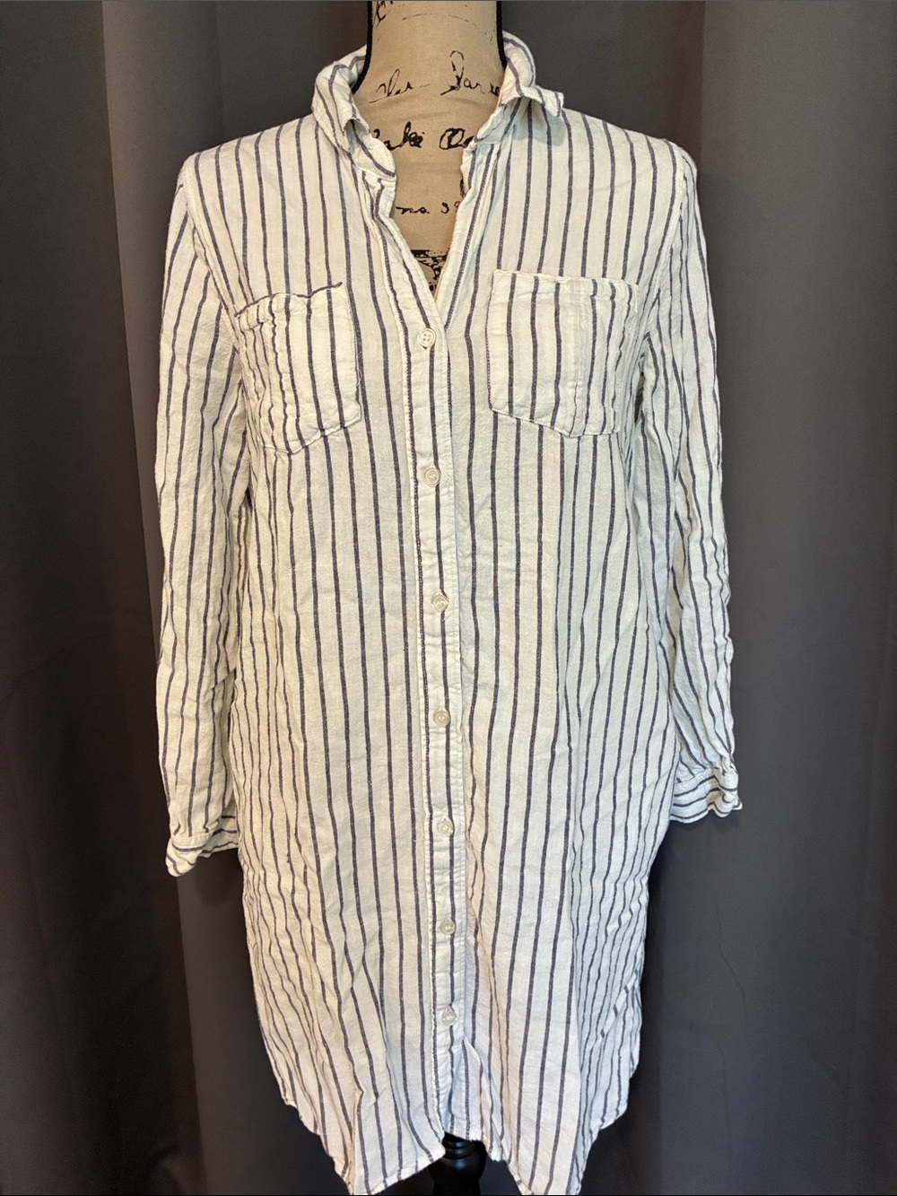 Velvet Heart White Button-Down Shirt Dress with Navy Stripes